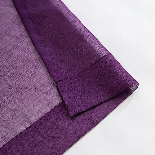 Image of Purple Sheer Curtains 95 inch Length 2 panels, Rod Pocket Semi Sheer Privacy Curtains, Window Treatments Soft Voile Drapes for Windows Living Room Bedroom French Doors Doorway Divider, 52 inchWx 95 inchL