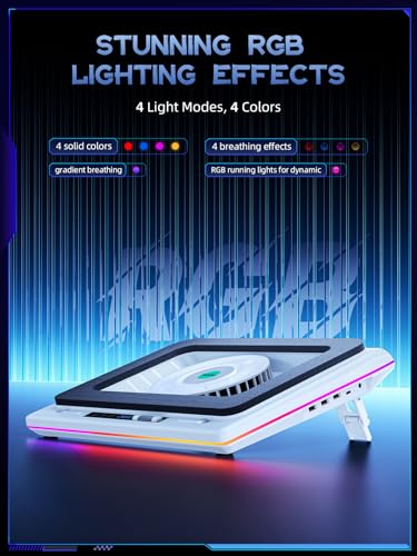Image of llano RGB Laptop Cooling Pad, White, Powerful Turbofan, Quiet Cooling, Touch Control, LCD Screen, Seal Foam, 15-19in Laptops