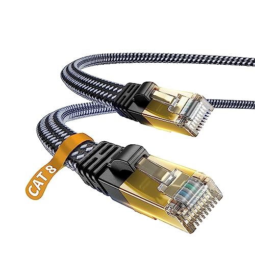 Image of DanYee Cat 8 Ethernet Cable, Nylon Braided 6.5FT 2PACKS CAT8 High Speed Professional Gold Plated Plug STP Wires CAT 8 RJ45 Ethernet Cable 3ft 10ft 16ft 26ft 33ft 50ft 66ft 100ft