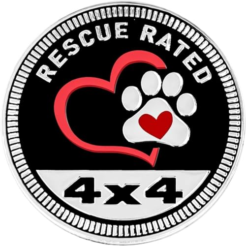 Image of Rescue Paw Badge Rated Car Emblem, 4 x 4 Automotive Car Badge Decals Stickers 3D Metal Car Badges Round Emblem Decals Compatible with Jeep Wrangler Vehicles Trucks SUV + Mask Hook Emblems(ZS063)