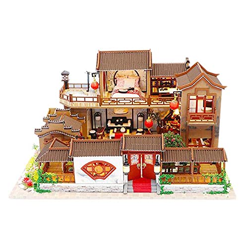 Chinesisches Klassisches Design Miniaturhaus DIY Simulation Gebäudemodell Handmontiertes Puppenhaus-Kit/Musikbewegung…