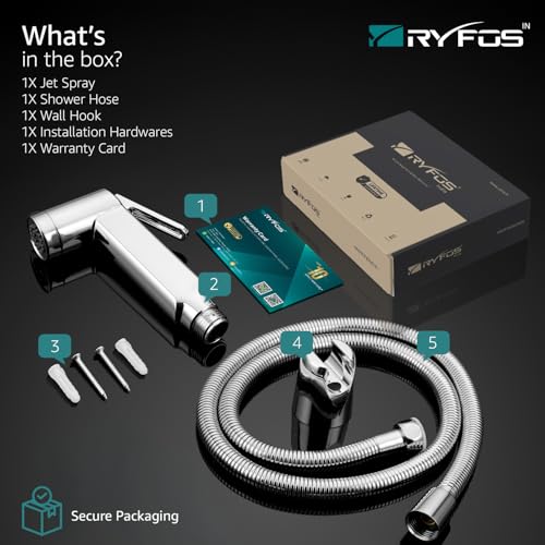 Image of India's 1st Lifetime Support Brand, R1005HF, ABS, Health Faucet | Jet Spray Gun for Toilet with SS-304 Grade 1-1.25 Mtr Grade Flexible Hose Pipe & Wall Hook | Chrome Finish