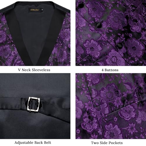 Image of DiBanGu Mens Paisley Suit Vest Silk Jacquard Waistcoat and Necktie Set Formal Shawl Collar Dress Vest 7PCS for Wedding Party