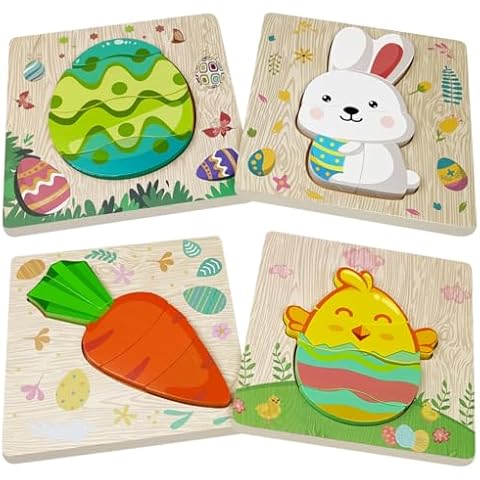Jofan 4 Pack Easter Wooden Puzzles for Kids Toddlers Easter Toys Easter Basket Stuffers Gifts Party Favors Cover