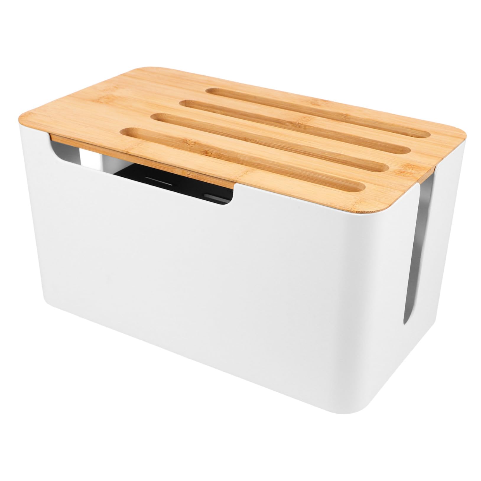 jojofuny Caja De Gestión De Cables De Alimentación Organizador De Cables Eléctricos para Ocultar Enchufes con Tapa De Bambú para Escritorio y Espacios Interiores