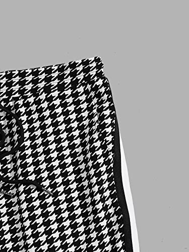 WDIRARA Men's Houndstooth Print Drawstring Waist Tie Front Tapered Casual Long Pants4