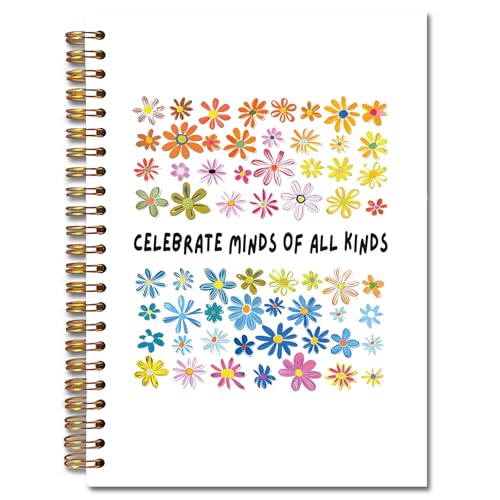 JINYO Neurodivergent Mental Health Notebook, ADHD Neurodivergent Autism Acceptance Dyslexia Journal, Mental Health Journal for Women, Celebrate Minds of All Kinds Spiral Notebooks 5.5x8.3 Inch