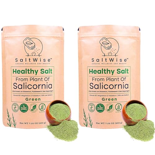 Sal Verde Saltwise: 50% Menos De Sodio, Sustituto De Sal Vegetal, Salicornia 100% Deshidratada, Umami Natural, Sin Aditivos (Paquete De 2)