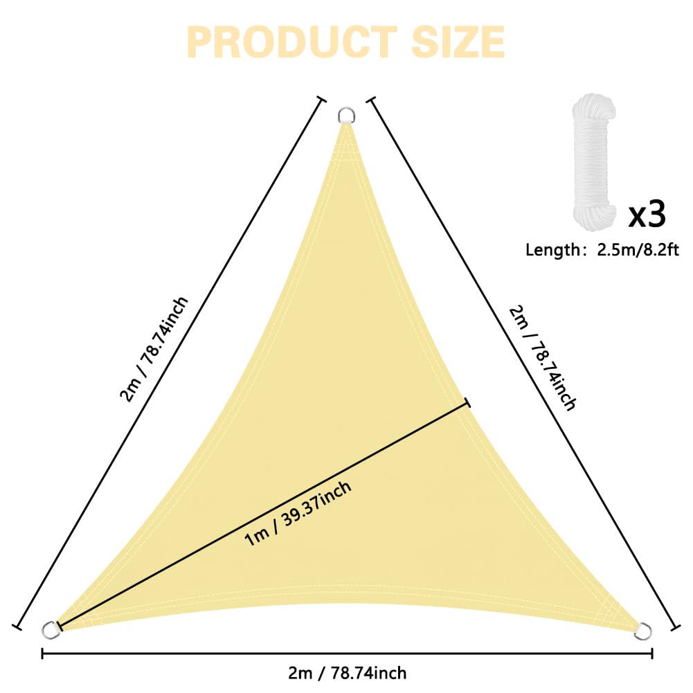 OFFCUP Tenda Parasole 2x2x2 M Vela Ombreggiante Impermeabile Triangolare Anti UV Beige
