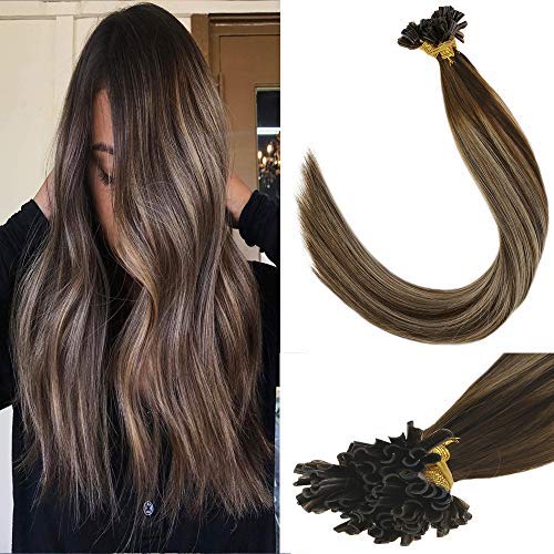 Hair Extensions U Tip Human Hair 20 Inch Keratin Fusion Hair Extensions Balayage Dark Brown Ombre Ash Blonde U Tips Keratin Human Hair Hot Fusion Brown Hair Extensions 1g/s 50strands