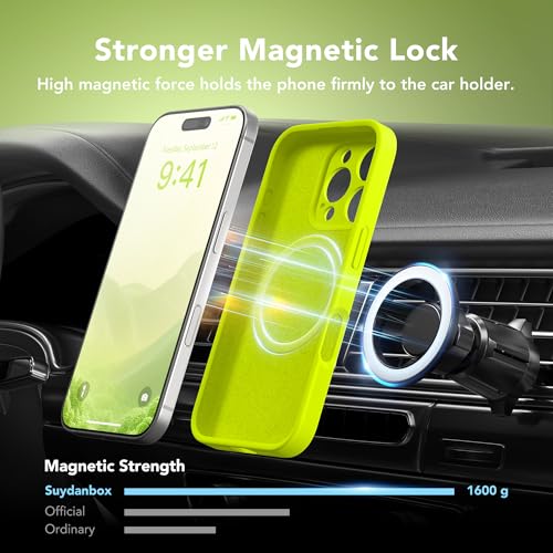 Image of Magnetic for iPhone 16 Pro Case, Compatible with MagSafe, [Full Camera Protection][Screen Protector] Silicone Shockproof Protective Phone Case for iPhone 16 Pro 6.3 inch, Fluorescent Green