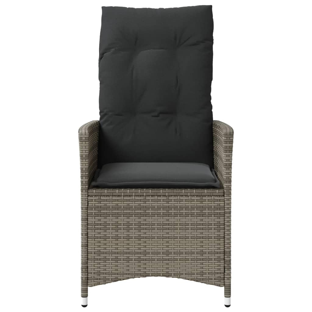 vidaXL Gartensessel mit Kissen 2 STK., Verstellbar Gartenstuhl mit Stahlrahmen, Loungesessel für Außenbereich, Relaxsessel Sthulset, Grau Poly Rattan