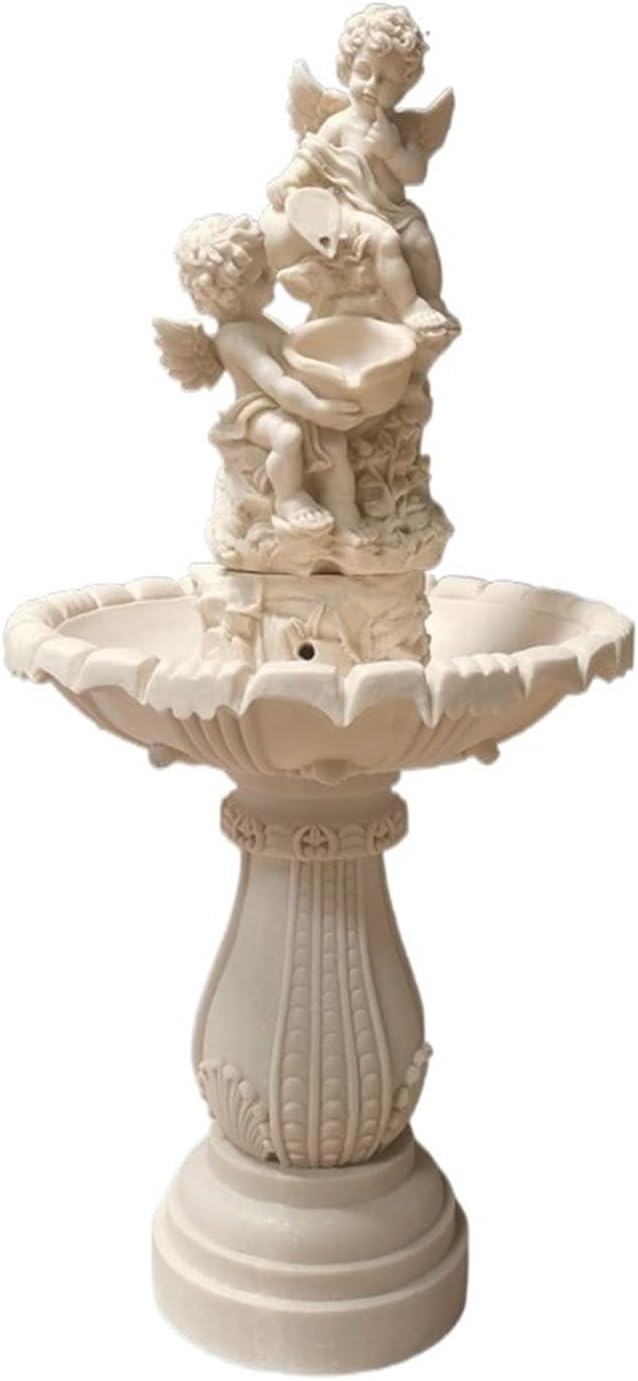 Tabletop Fountain Garden Courtyard Fountain Water Decoration, Outdoor Courtyard Landscape Fish Pond, Sandstone Fountain Angel Sculpture Tabletop Water Fountain (Color : A)