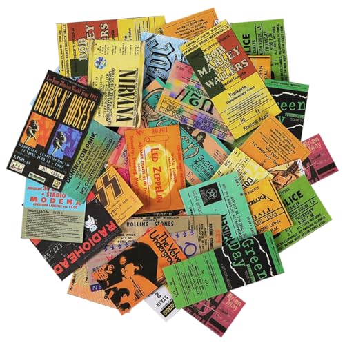 Lot de 43 autocollants rock, cartes de concert, imperméables en vinyle, décoration de bricolage, graffiti, style autocollants, pour moto, ordinateur...