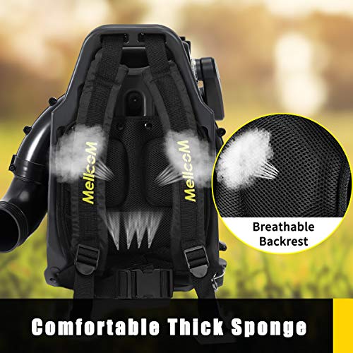 MELLCOM 76cc, 4-Stroke Engine Gas Powered Backpack Leaf Blower, Adjust The Switch Freely, High Efficiency, Low Fuel Consumption, Low Pollution 750CFM