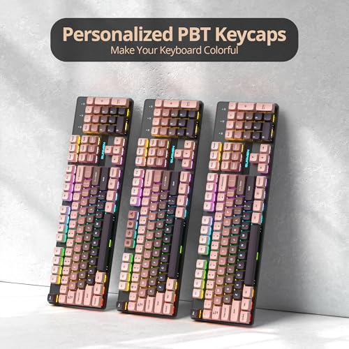 Image of Full Size Mechanical Keyboard, Creamy Keyboard with Number Pad, 104 Keys Wired Gaming Keyboard with Red Switch, RGB Backlit for PC Laptop