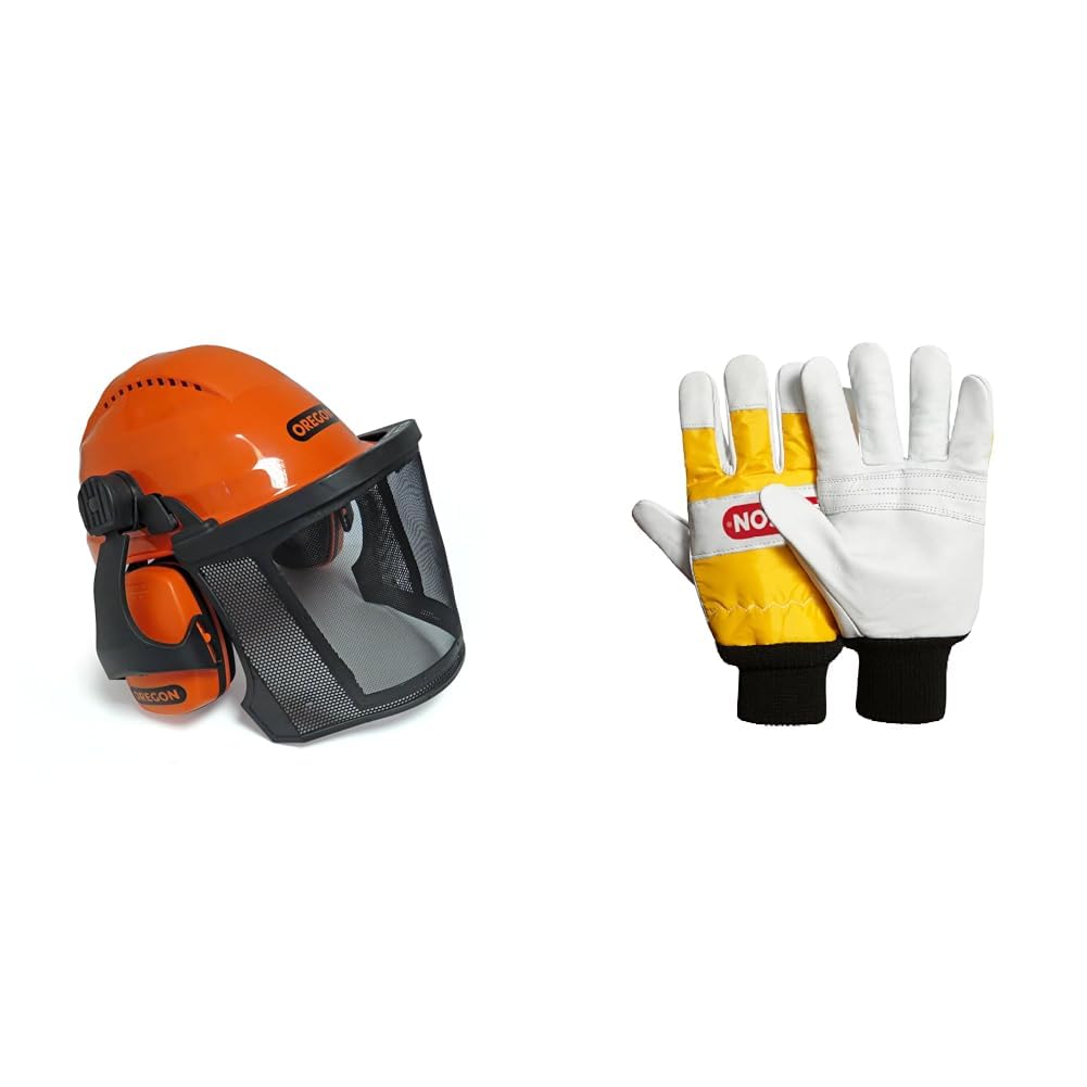 Oregon Waipoua Professioneller Kettensägen-Sicherheitshelm mit Gehörschutzmanschette und Netzvisier, Schlagfeste (562413), Orange & Unisex Beschermende handschoenen. schutzhandschuhe, Weiß, L, EU