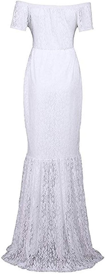 ZIUMUDY Womens Off Shoulder Short Sleeve V Neck Lace Maternity Gown Maxi Photography Dress