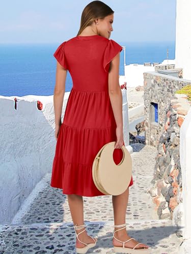 Image of ANRABESS Womens Summer Dress Ruffle Sleeve V Neck Midi Dresses Fashion Casual Fit Flowy Tiered Boho Beach Vacation Sundress