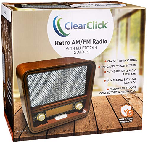 image for ClearClick Classic Vintage Retro Style AM/FM Radio with Bluetooth & Au