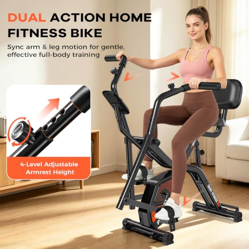 Image of pooboo Folding Magnetic X‑Bike, Upright Exercise Bike for Home Gym | Foldable Indoor Stationary Cycling Bike, 8‑Level Resistance, 6.6 LBS Flywheel, 300 LB Capacity, Back Support Cushion