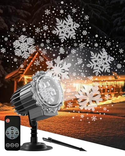 Christmas Snowflake Projector Outdoor, 2025 Upgraded Large Snowflake LED Snowfall Light, Waterproof Moving Snowfall Projector with Remote Control for Indoor/Outdoor Christmas Party Decorations