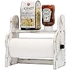 MyGift Wall Mounted Whitewashed Solid Wood Paper Towel Roll Holder with Industrial Metal Pipe Easy Refill Bar, Kitchen Countertop Paper Towel Dispenser and Shelf