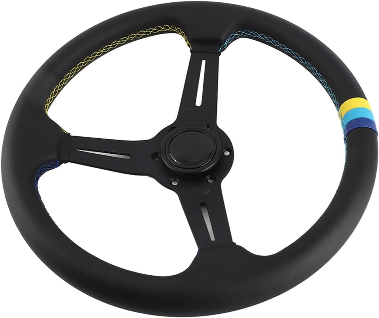 for Volante da corsa in pelle da 350 mm da 14 pollici universale mezzo piatto in lega di alluminio nero con pulsante clacson for gli appassionati di corse automobilistiche