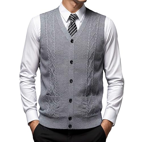 Sweater Vest Men Plaid Button Up Cardigan V Neck Sleeveless Fashion Casual Knit Tops Loose Sweater Vest with Pocket2