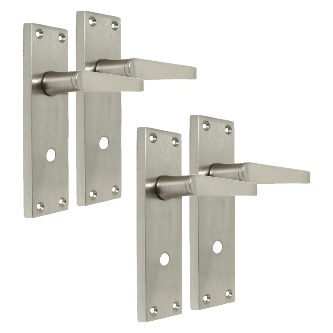 Epsom Door Handle Victorian Straight Satin Nickel Lever Lock Set – Backplate Design 150mm x 42mm – Supplied with 3-Lever Mortice Sash Mechanism – 2 Pairs