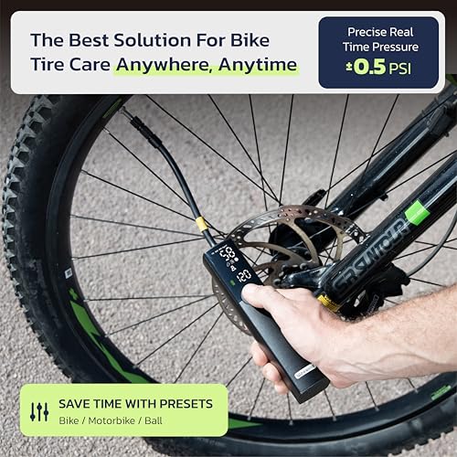 Image of Woowind BP188 Bike Pump with Gauge, Bicycle Pump & Bike Tire Pump - Portable Inflator for Bikes, Motorcycles, Auto Shut-Off 120-150PSI, Rechargeable