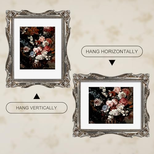 Image of 11x14 Picture Frame Silver Ornate Picture Frames Victorian | Real Glass, Matted to 8x10 or 11 x 14 Photos, Wall Hanging