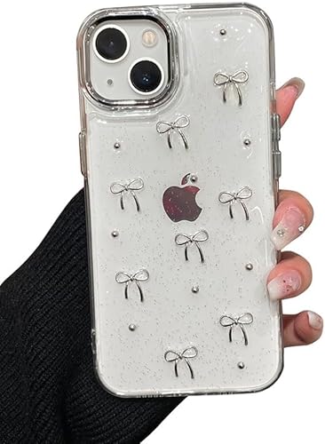 Riccase for iPhone 7/8/SE 2020/2022 Case Bling Glitter 3D Bowknot Clear Phone Case, Shockproof Transparent Soft TPU Protective Bumper Cute Sparkly Crystal Bow Cover for Women Girls Lady,Bowknot