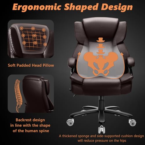 Image of 500lbs Big and Tall Office Chair with Dual Rubber Wheel and Pocket Spring Cushion, Comfy Heavy Duty Office Chair for Low Back Pain Relief, Large Executive Desk Chair with Adjustable Lumbar Support