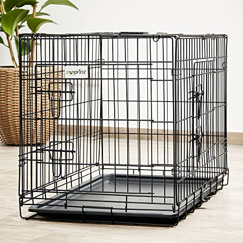 zooprinz Faltbare Hundebox aus stabilem Eisen – Hundekäfig mit 2 Türen – inklusive Bodenschale für deinen Hund – mit Transportgriff – in 4 Größen verfügbar (77,5 x 48,5 x 55,5 cm)