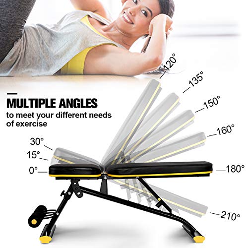 Weight Bench Adjustable Foldable, Doufit Heavy Duty Assembled Workout Bench Press for Home Gym, Indoor Multi-Purpose Exercise Incline Decline Bench for Weight Lifting Training