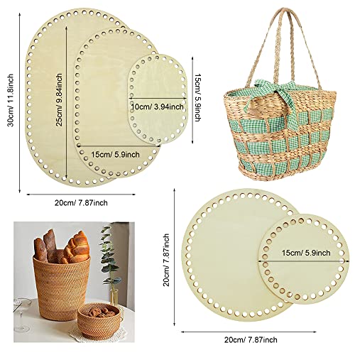 Image of Yayatty 5 PCS Wooden Crochet Bag Bottom, Oval and Circle Wooden Basket Bottom Wooden Base Shaper Blank Crochet Base for DIY Basket Craft Weaving Making Supplies