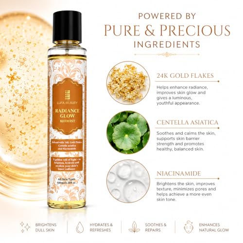 Image of Radiance BioMist with 24K Gold Flakes | Instant Glow Face Mist | Hydrating & Brightening Facial Spray | Saffron Infused | For Dull & Tired Skin | 100 ml