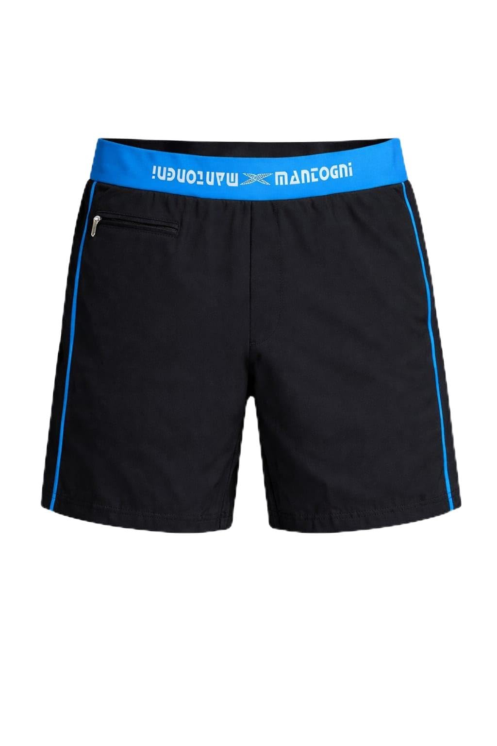 Mantogni Premium Swim Shorts, Black with Blue Elastic Waistband, Quick Dry, Secure Zip Pocket, Lightweight-image-25