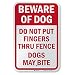 SmartSign 3M Engineer Grade Reflective Sign, Legend "Do Not Put Fingers Thru Fence Dogs May Bite", 18" high x 12" wide, Red on White