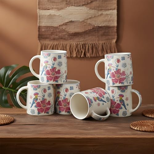Image of miah decor Ceramic Tea Coffee Cups Set Matte Printed Small Chai Mug Drinkware Microwave Safe for Home & Restaurant-300 ml (MD-748)