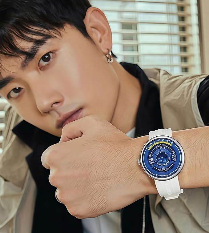 Image of Mark Fairwhale Men's Luxury Analog Wrist Watch | Unique Earth & Sun Dial Design | Stainless Steel Case - Stylish Casual Watch for Men