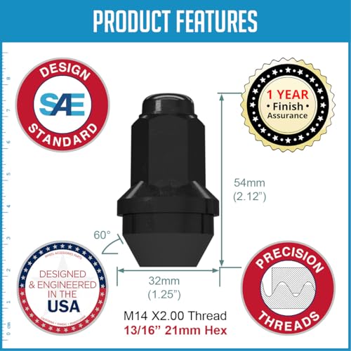 Image of Wheel Accessories Parts 40 Pcs M14x2 Thread OEM Style Lug Nuts 2.125 inch Long Black 13 /16 inch 21mm Hex Hex Fits Ford Expedition F-150 | Lincoln Mark LT Navigator 4L3Z-1012-A |611-288