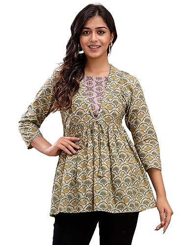 Image of feranoid Women's Cotton Floral Printed Short Kurti Tunic Top