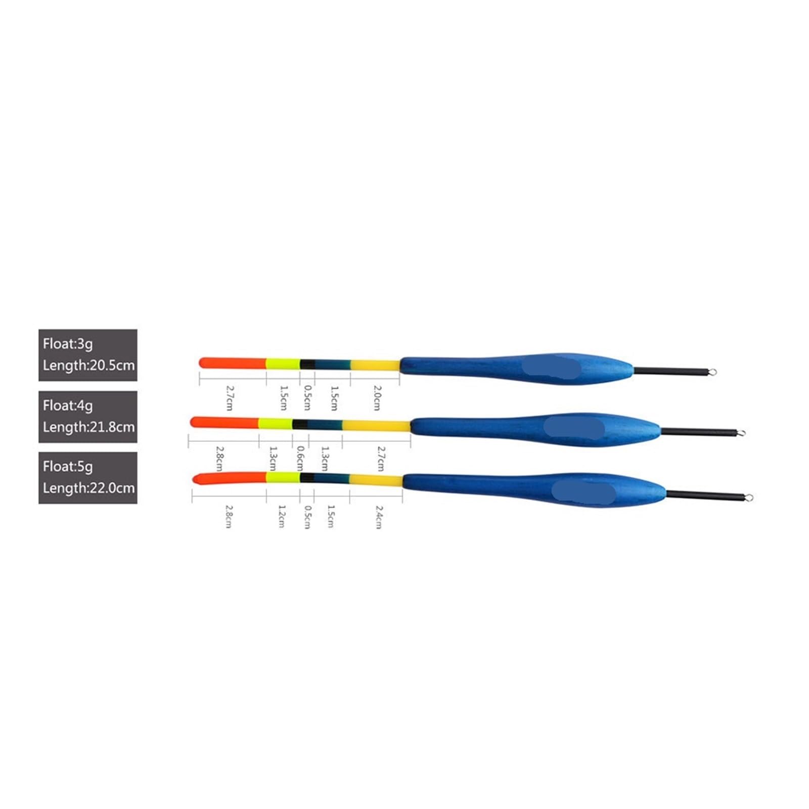 5 Stücke Fir Bobber Länge 20,5-22 cm Float Mix Farbe Angeln Float for Karpfen Angeln Tackle(4G)