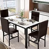 TANTOHOM Marble Top Style Dining Table Set for 4, Metal Frame Furniture Kitchen Table and Chairs for...