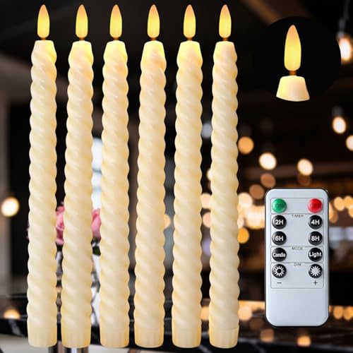 6 Stück LED Stabkerzen mit Timerfunktion, Flackernde LED...