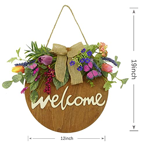 Artificial Spring Summer Wreath For Front Door With Flower For Home Farmhouse Decor (Pink Tulip With Butterfly) #TOP3