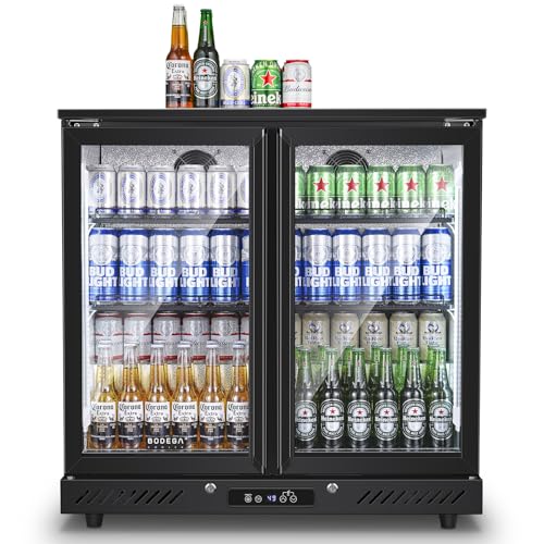 Image of BODEGACOOLER Back Bar Cooler, 2 Door Commercial Beverage Refrigerator | 7.4 Cu.Ft Holds 209 Cans /117 Bottles, Under Counter Bar Fridge with LED light & Low-E Self-Closing Glass Doors