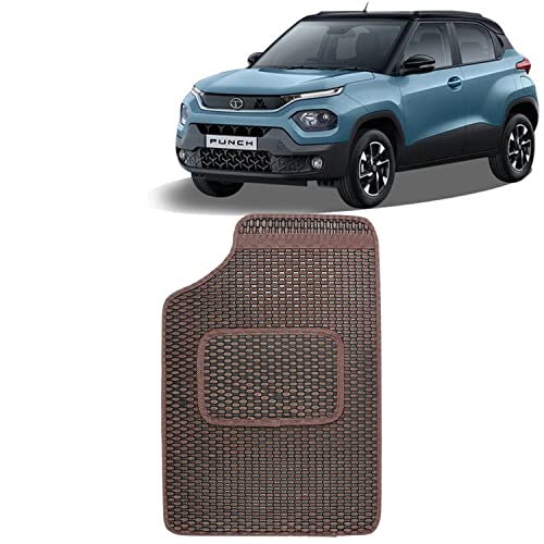 Image of Kingsway Dotted Design Car Floor Foot Mats Universal Fit for Tata Punch, Model Year : 2021 Onwards, Water and Dustproof, Color Brown, Set of 5 Pieces